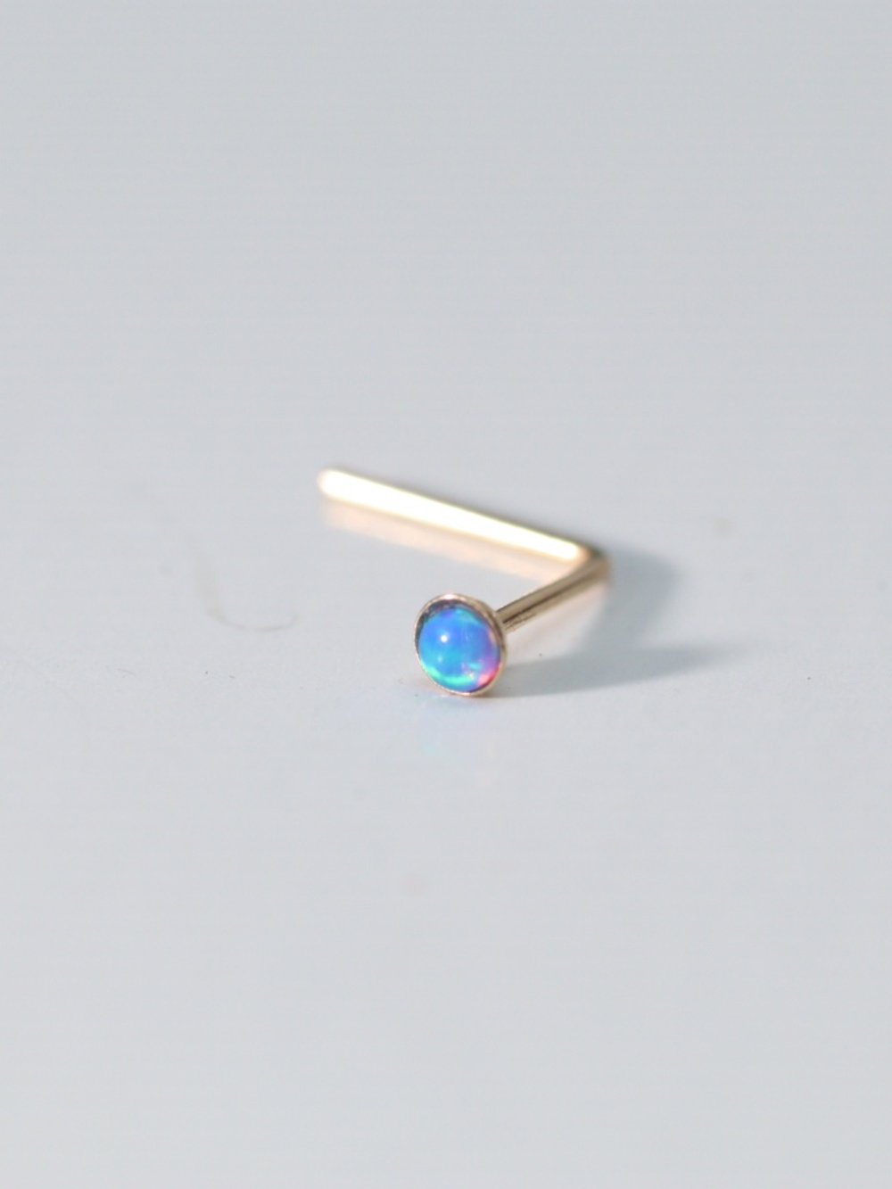 9kt Gold Ocean blue opal Nose Piercing L shaped with tiny 9k mark New